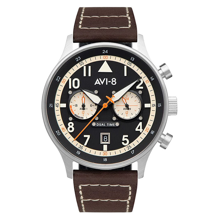 AVI-8 Mens Black Dial Brown Leather Band Quartz Watch - AV-4088-01