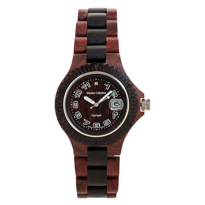 Tense Womens Mini Compass Wood Case and Bracelet Numbered Dark Dial Two-tone Watch - L4100SDRA