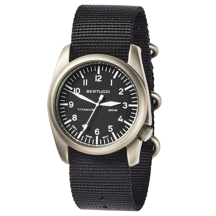 Bertucci Unisex Savvy Titanium Case Black Dial Black Nylon Band Round Watch - 13456