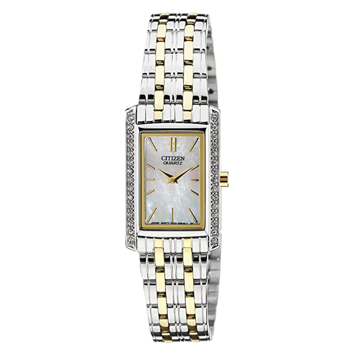 Citizen Quartz Womens Crystal Analog Stainless Watch - Two-tone Bracelet - Pearl Dial - EK1124-54D