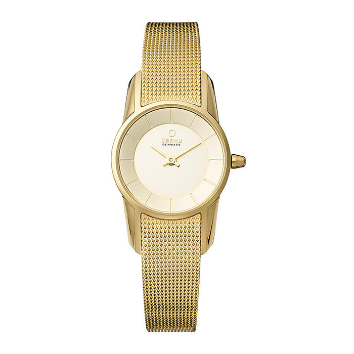 Obaku Womens Gold Plated Case Gold Bracelet Cream Dial Round Watch - V130LXGGMG