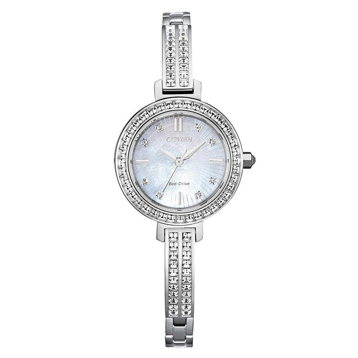 Citizen Eco-Drive Silver Mother of Pearl Dial Silhouette Crystal Stainless Steel Watch - EM0860-51D