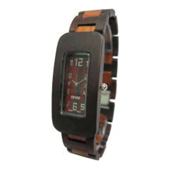 Tense Wood Mens Rectangle Sandalwood Wood Watch - Two-tone Bracelet - Light Dial - G8221DS