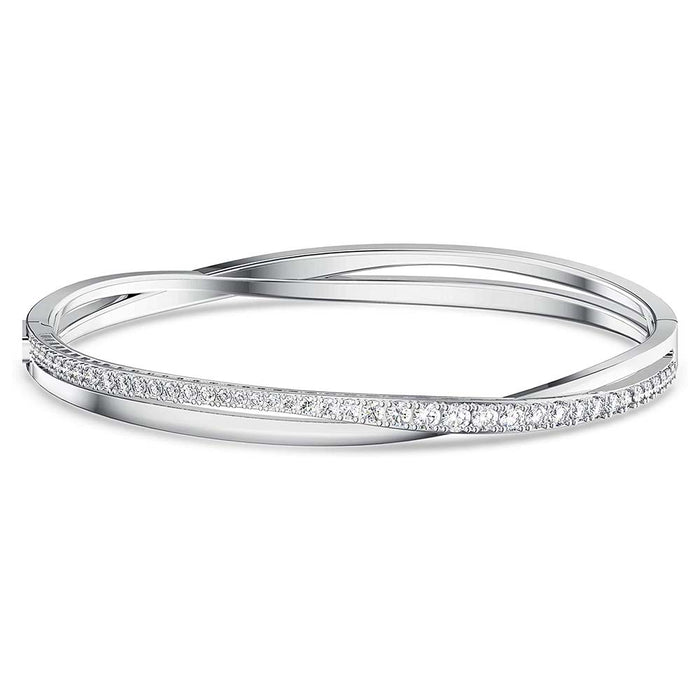 Swarovski Womens Twist Rows Clear Crystals Rhodium Plated Size L Bangle Bracelet - SV-5572726