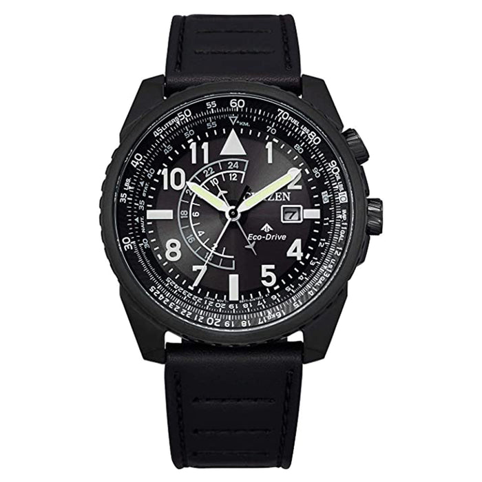 Citizen Mens Eco-Drive Promaster Nighthawk Black Dial Leather Strap Watch - BJ7135-02E