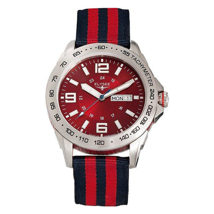 Elysee Mens Matthew Analog Stainless Watch - Two-tone Nylon Strap - Red Dial - E80506