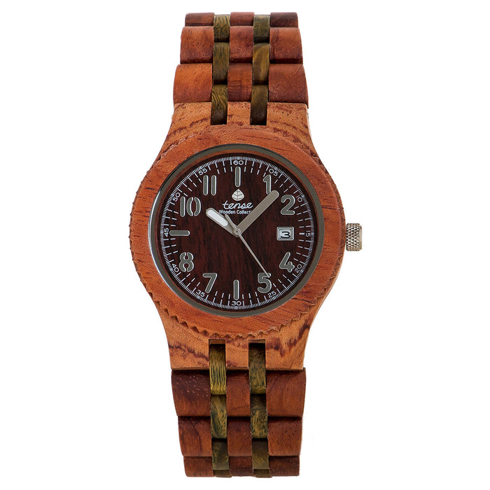Tense Mens Discovery Yukon Jumbo Wood Case and Bracelet Brown Dial Two-tone Watch - J5200RG