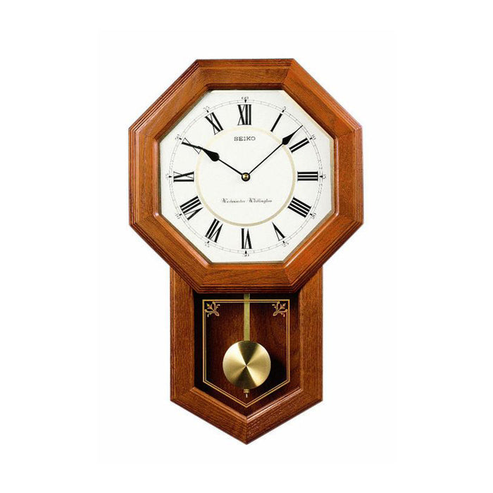 Seiko Pendulum Wall Wood Clock - Black Hands - White Dial - QXH110BLH