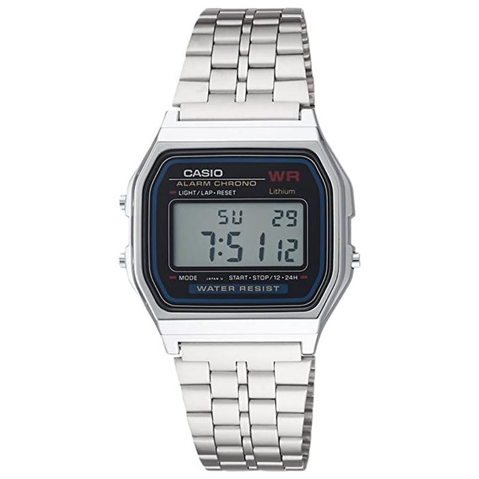 Casio Mens Classic Grey Dial Silver Stainless Steel Band Digital Display Bracelet Watch - A159W-N1DF