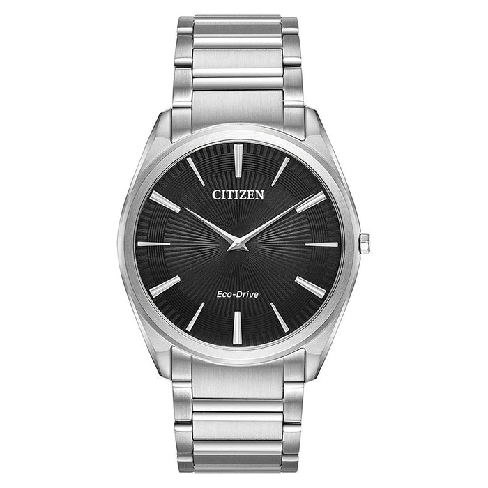 Citizen Eco-Drive Stiletto Women's Silver Stainless Steel Band Black Dial Watch - AR3070-55E