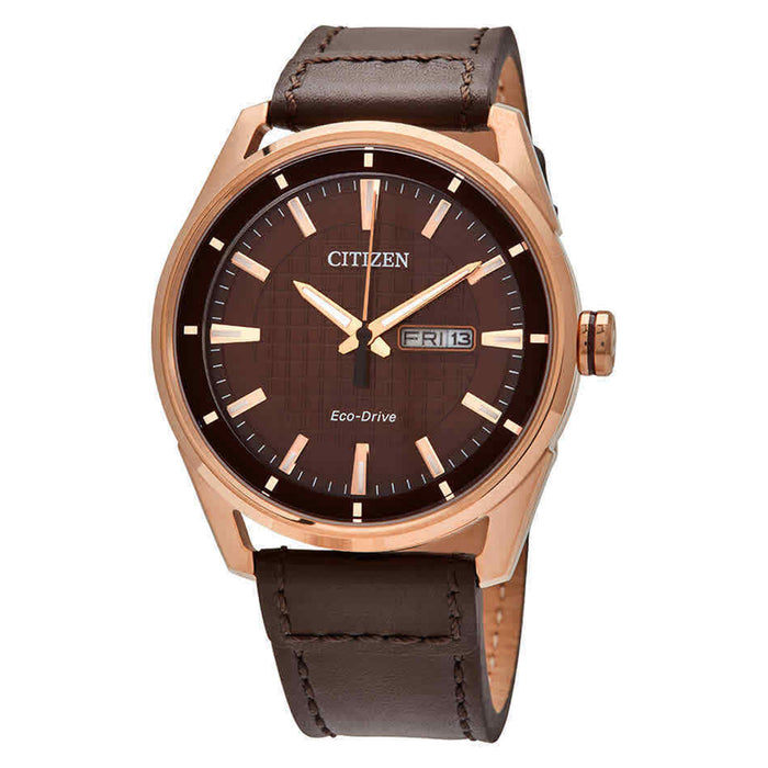 Citizen Mens Drive Brown Dial Dark Brown Stainless Steel Leather Band Watch - AW0083-08X