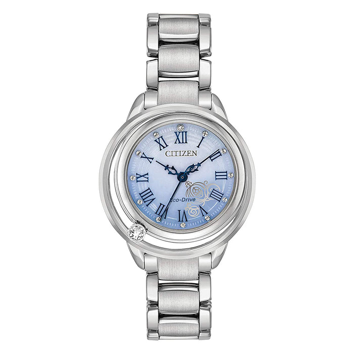 Citizen Eco-Drive Disney Princess Cinderella Diamond Accent Blue Dial Silver Stainless Steel Band Watch - EW5510-53N