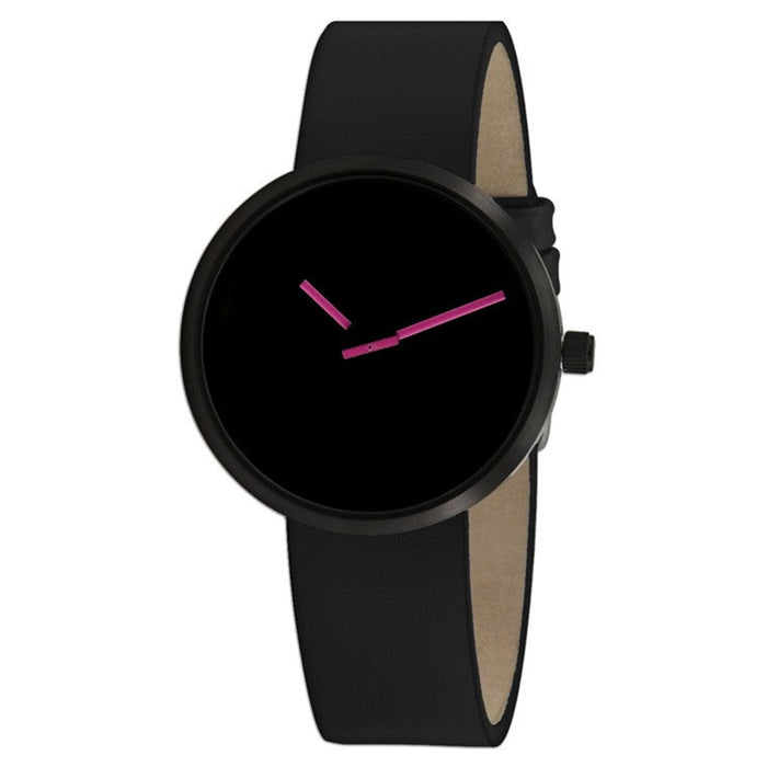 Projects Unisex Magenta Sometimes  Watch - Black Leather Strap - Black Dial - 7290PB