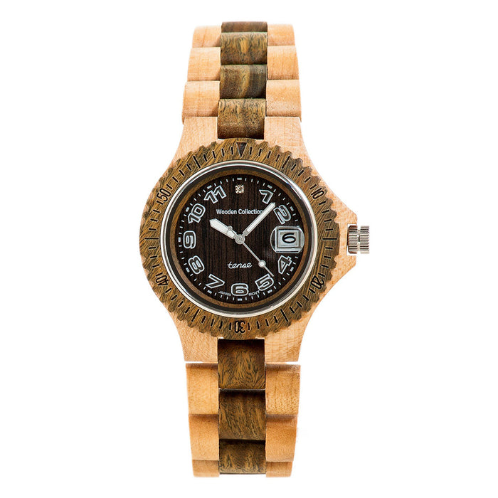 Tense Mens Sports Wood Case and Bracelet Brown Dial Two-tone Watch - G4100MG