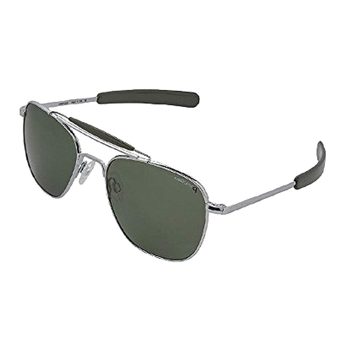 Unisex Bright Chrome Bayonet Frame Green Lens Aviator Full-Rim Sunglasses - AT002