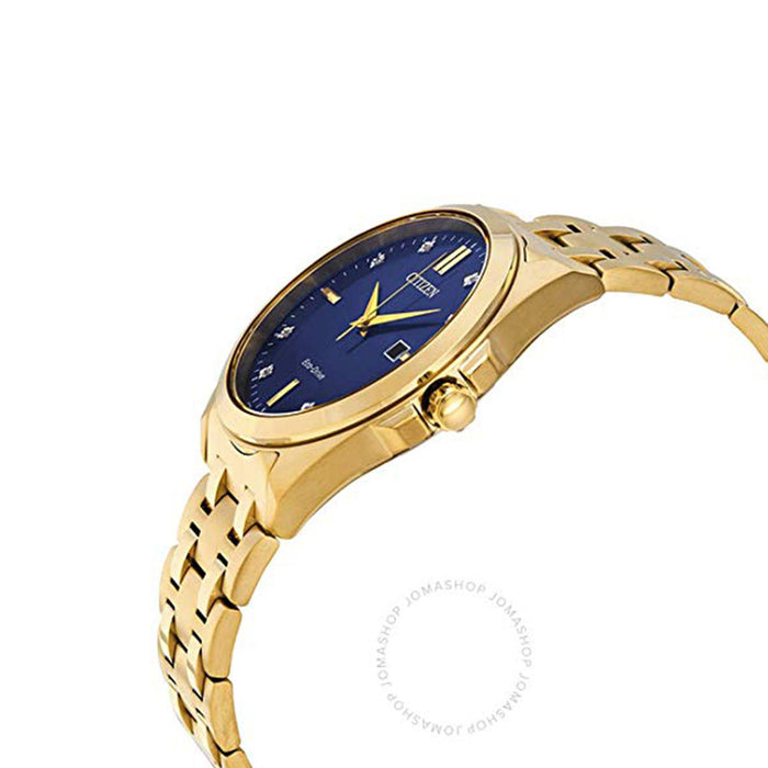 Citizen Mens Eco-drive Corso Blue Dial Gold Band Diamond Accents Stainless Steel Japanese Quartz Watch - BM7103-51L