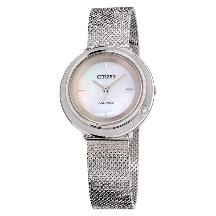 Citizen Womens Ambiluna Eco-Drive Mother of pearl Dial White Band Stainless Steel Bracelet Watch - EM0640-58D