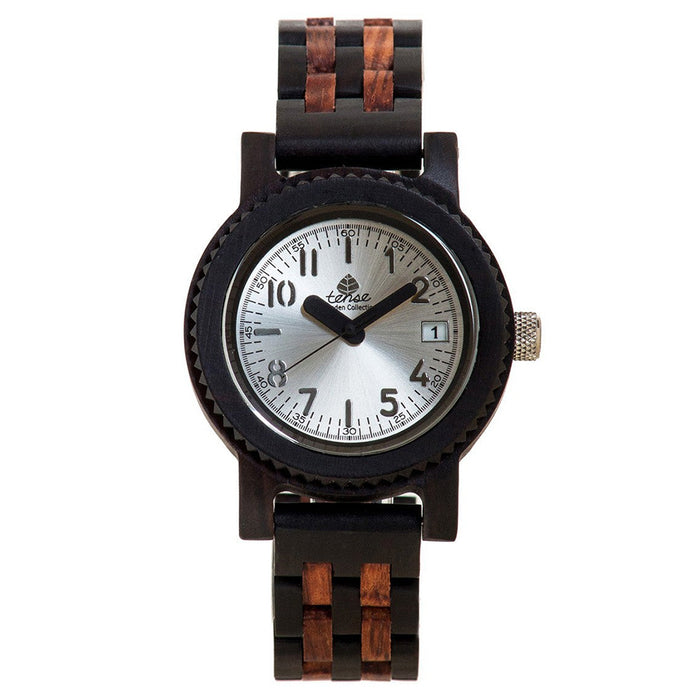 Tense Wood Mini Yukon Mens Wood Case and Bracelet Silver Dial Dark Sandalwood Watch - M5200DR