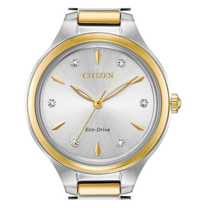 Citizen Eco-Drive Womens Two Tone Stainless Steel Band Silver Quartz Dial Watch - FE2104-50A