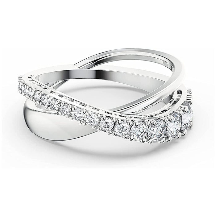 Swarovski Women's White Crystal Stones Rhodium Plated Spiral Design Twist Rows Ring - 5572724