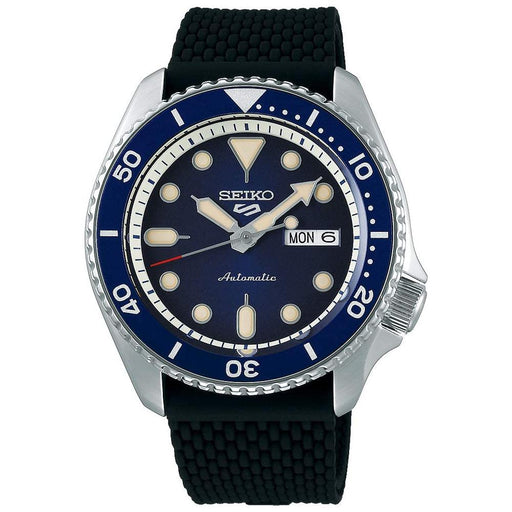 Seiko Mens Automatic 5 Sports Silicone Band Blue Dial Stainless Steel Watch - SRPD93 - WatchCo.com