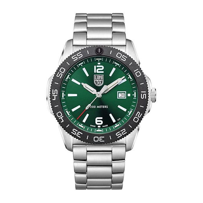Luminox Mens Pacific Diver Green Dial Silver Stainless Steel Band Swiss Quartz Watch - XS.3137