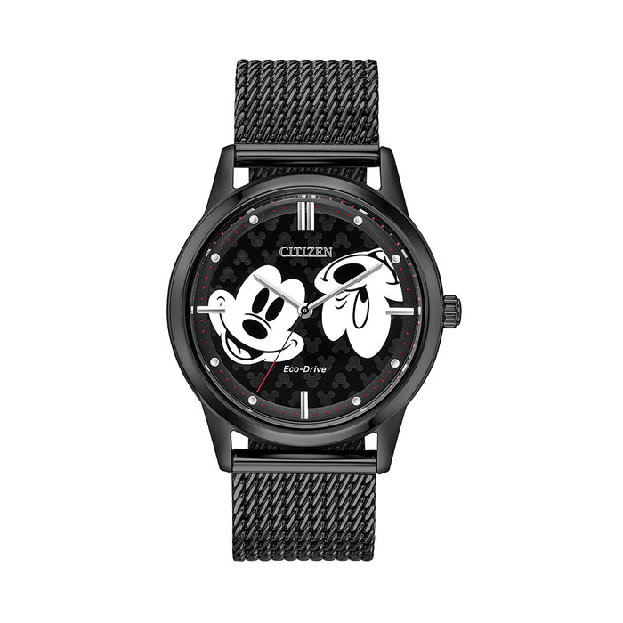 Citizen Eco-Drive Disney Mickey Mouse Unisex Black Ion-Plated Band Black Quartz Dial Watch - FE7065-52W