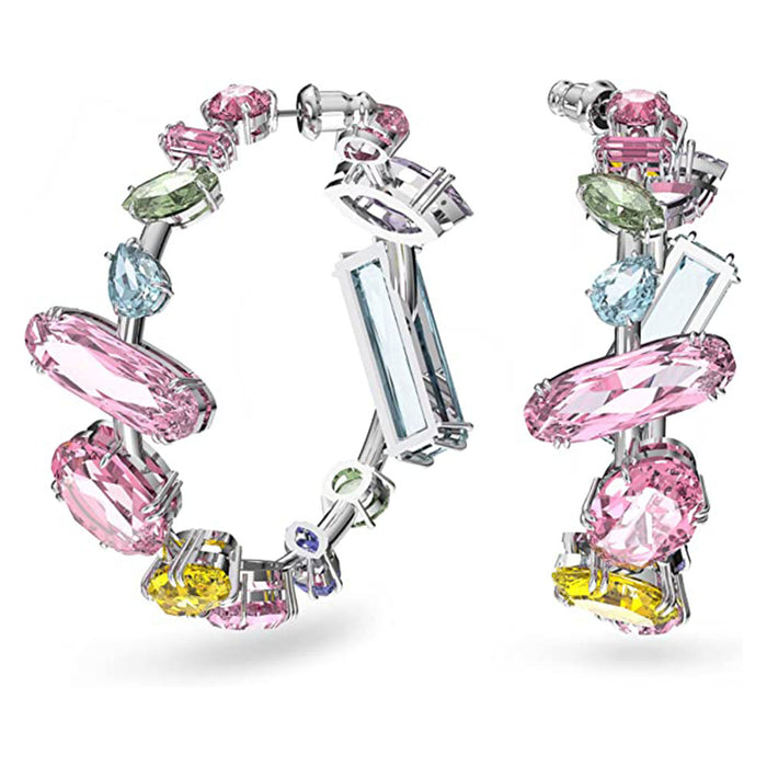 Swarovski Women's Multicolor Crystals Rhodium Finish Metal Gema Hoop Earrings - 5613737