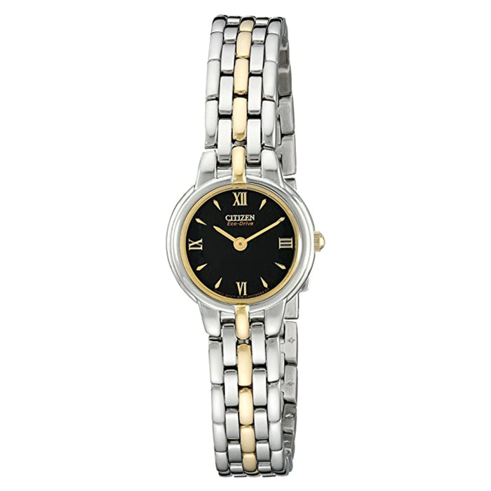 Citizen Womens Eco-Drive Black Dial Silver Band Stainless Steel Watch - EW9334-52E