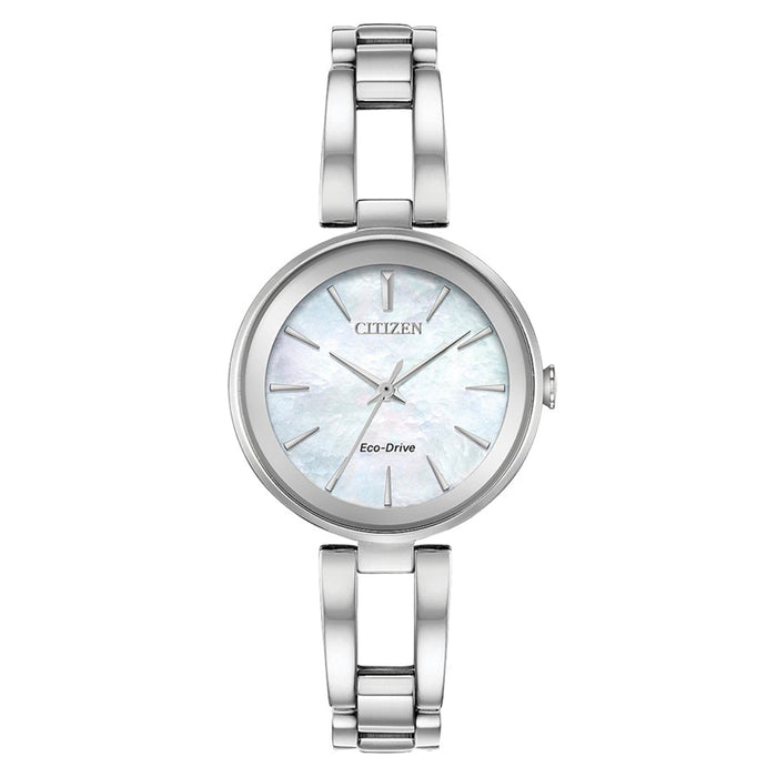 Citizen Eco-Drive Womens Silver Stainless Steel Band Mother Of Pearl Quartz Dial Watch - EM0630-51D