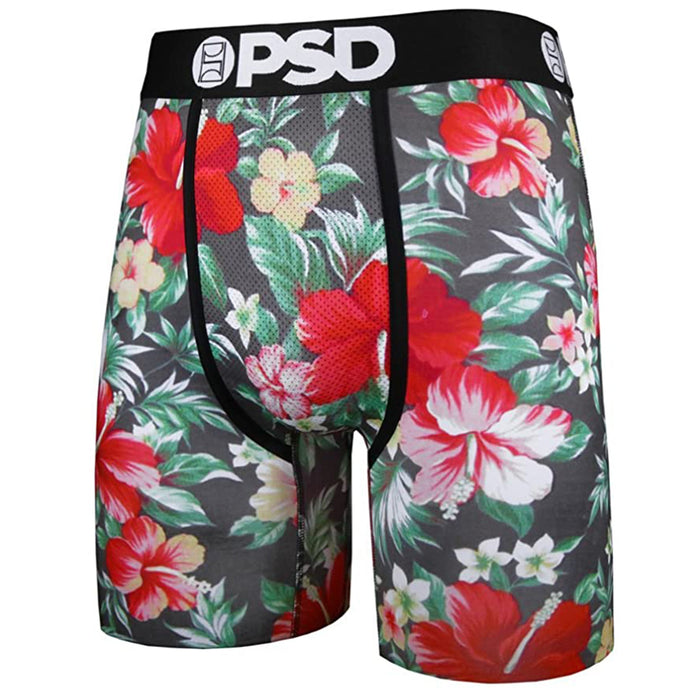 PSD Mens Black Hawaiian Flowers Allover Print Boxer Briefs Underwear - E21810085-BLK-S