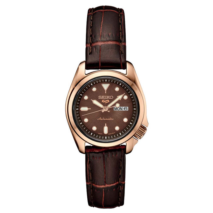 Seiko Men's Rose Gold Dial Brown Leather Band Automatic Watch - SRE006