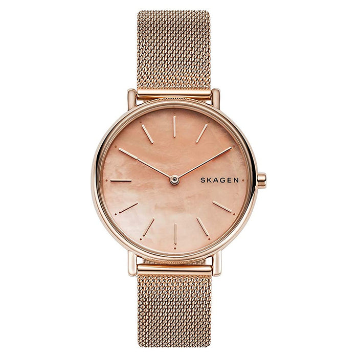 Skagen Womens Pink Dial Pink Gold Mother of Pearl Design Stainless steel Quartz Watch - SKW2732
