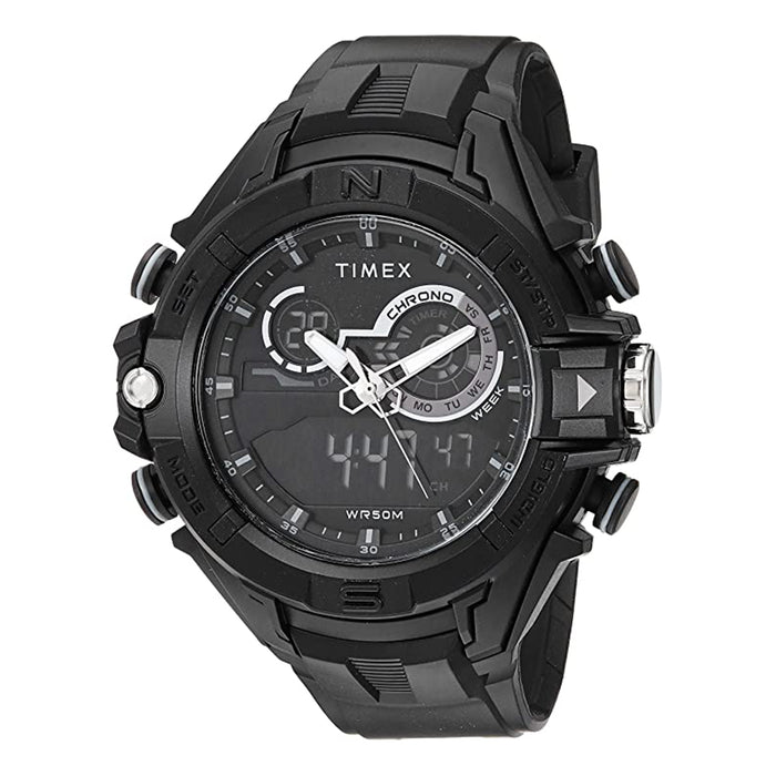 Timex Mens DGTL Guard Bold Combo 47mm Black Negative Resin Strap Watch - TW5M23300