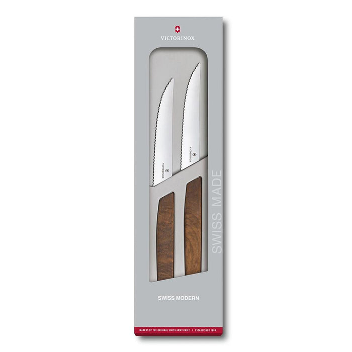 Victorinox Swiss Modern Walnut Wood Handle Wavy Edge Steak Knife Set - 6.9000.12G - WatchCo.com