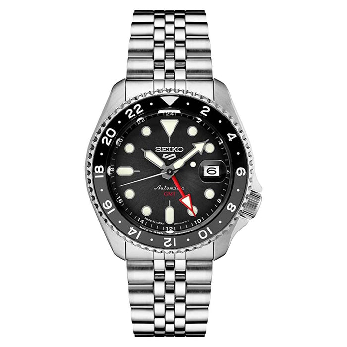 Seiko Men's Black Dial Silver Stainless Steel Band Automatic Watch - SSK001