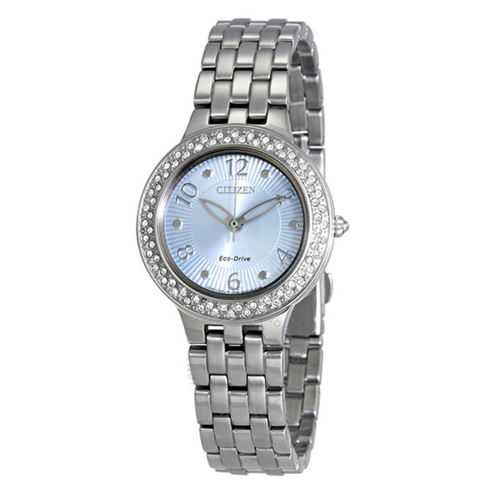 Citizen Eco-Drive Womens Silver-Toned Stainless Steel Band Blue Dial Watch - FE2080-56L