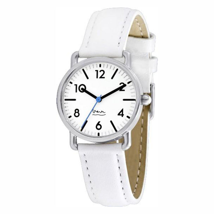 Projects Womens Witherspoon Michael Graves Stainless Watch - White Leather Strap - White Dial - 9105W