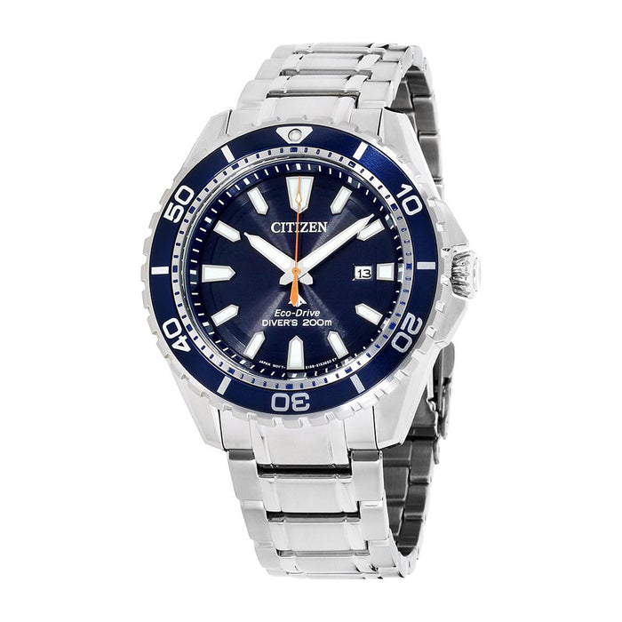 Citizen Eco-Drive Mens Silver Stainless Steel Band Blue Dial Watch - BN0191-55L