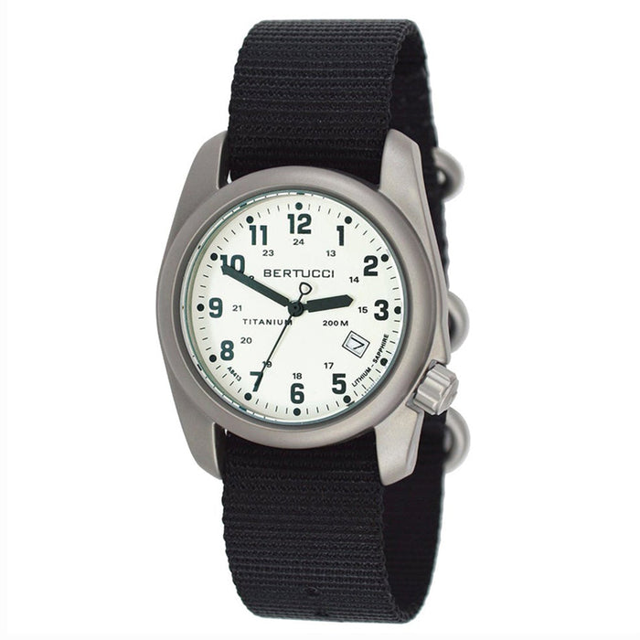Bertucci Mens A-2T Original Classics Titanium Case and Black Nylon Strap Black Dial Silver Watch - 12086