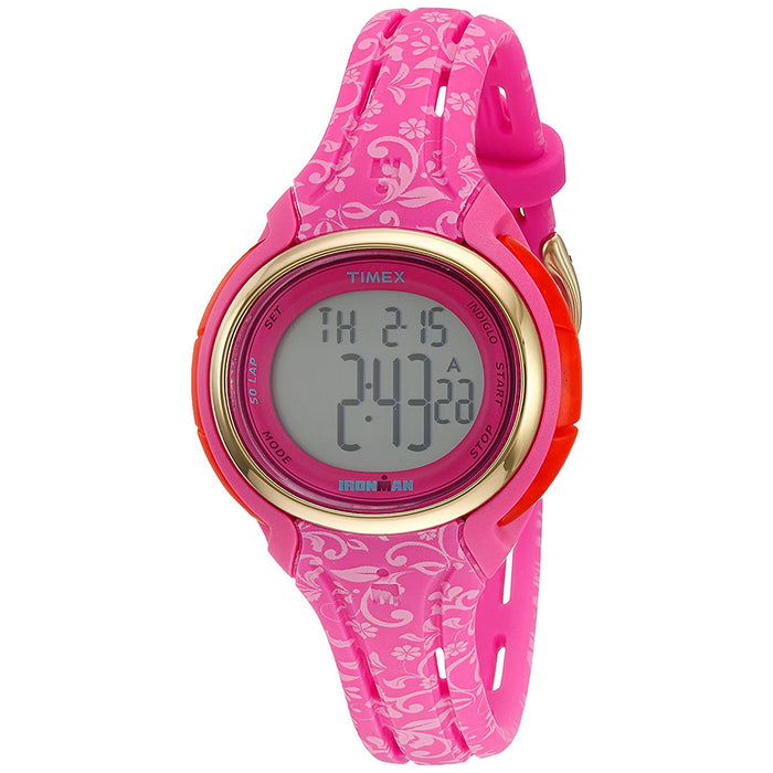 Timex Womens Mid-Size Ironman Sleek 50 Pink Resin Strap Digital Dial Quartz Watch - TW5M03000