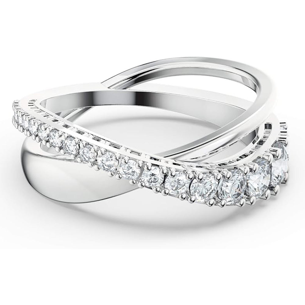 Swarovski Women's White Crystal Stones Rhodium Plated Spiral Design Tw ...