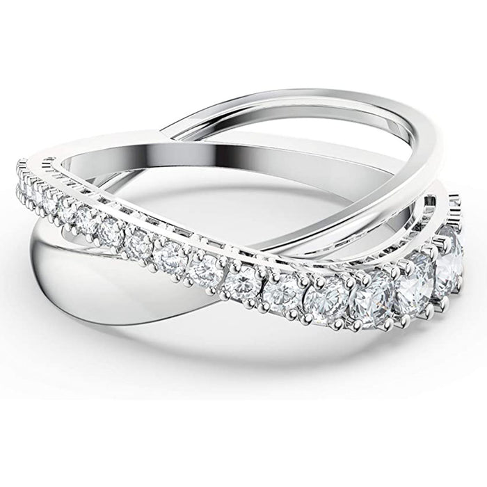 Swarovski Women's White Crystal Stones Rhodium Plated Spiral Design Twist Rows Ring - SV-5572716