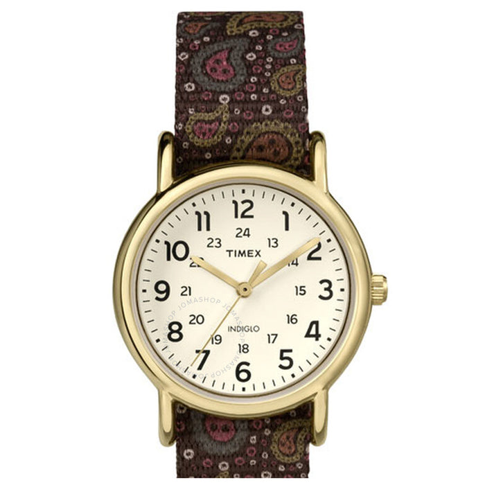 Timex Womens Weekender Beige Dial Nylon Strap Analog Quartz Watch - TW2P802