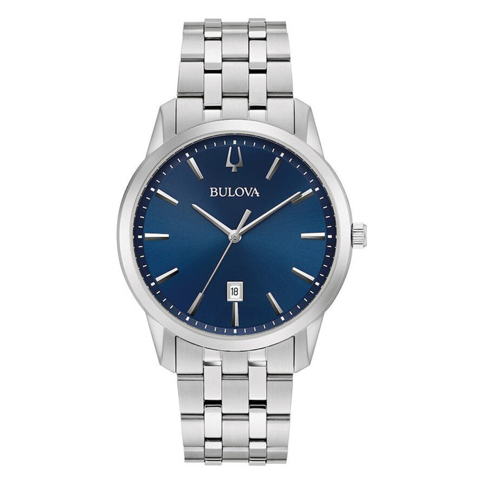 Bulova Mens Sutton Elegant Stainless Steel Bracelet Blue Analog Dial Quartz Watch - 96B338