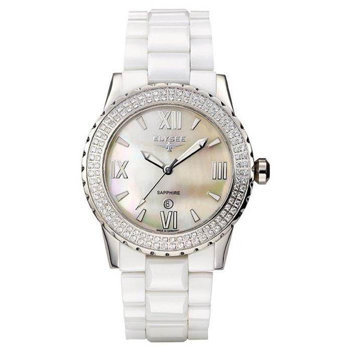 Elysee Womens Valerie Crystal Analog Stainless Watch - White Bracelet - Pearl Dial - E30014