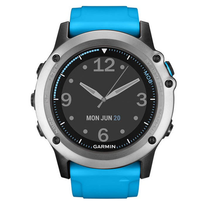 Garmin Quatix 3 Silver Case Blue Band Scratch Resistant Round Smart Watch - 010-01338-1A