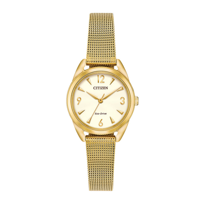 Citizen Eco-Drive Womens Gold Stainless Steel Band Champagne Dial Watch - EM0682-58P