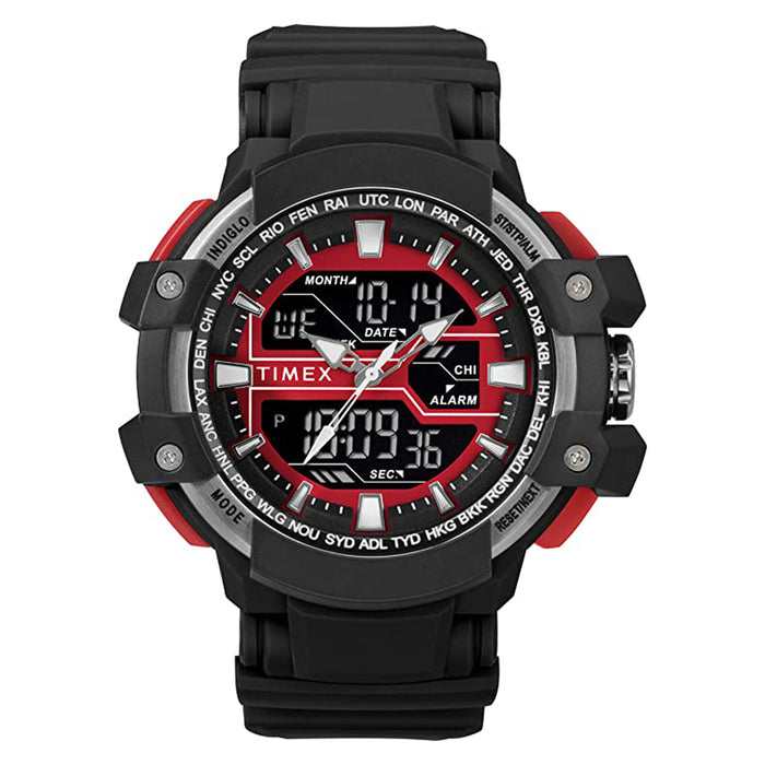 Timex Mens DGTL Tactic Big Combo 53mm Black Gray Red Resin Strap Quartz Watch - TW5M22700