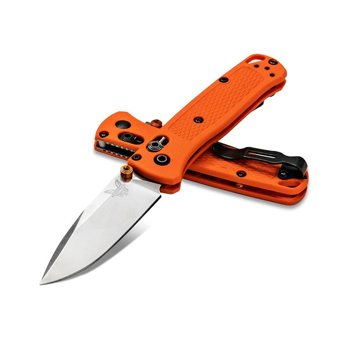 Benchmade Mini Bugout AXIS Folding S30V Satin Plain Blade Orange Grivory Handle Knife - BM-533